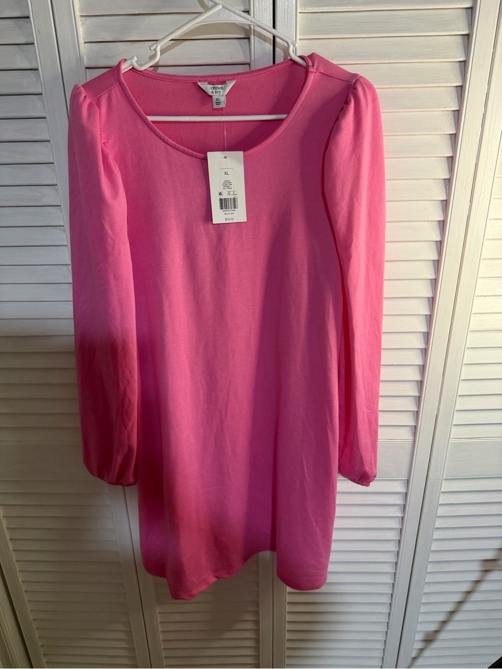 crown & ivy Hot Pink Long Sleeve Scoop Neck Tunic